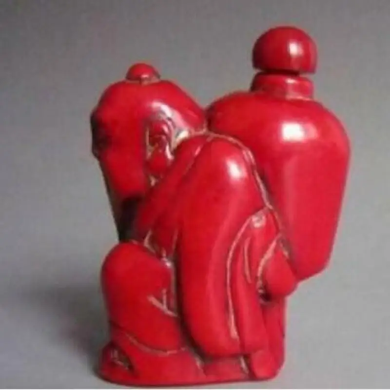 

3in Collectable Beautiful Chinese Coral Carving Snuff Bottle