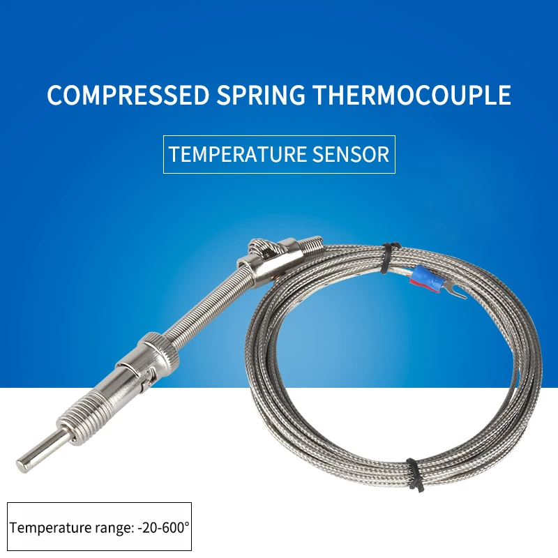 Stainless Steel Temperature Sensor K Type Thermocouple Bayonet Compression Spring with 1m  Cable Wire for Temperature Controller