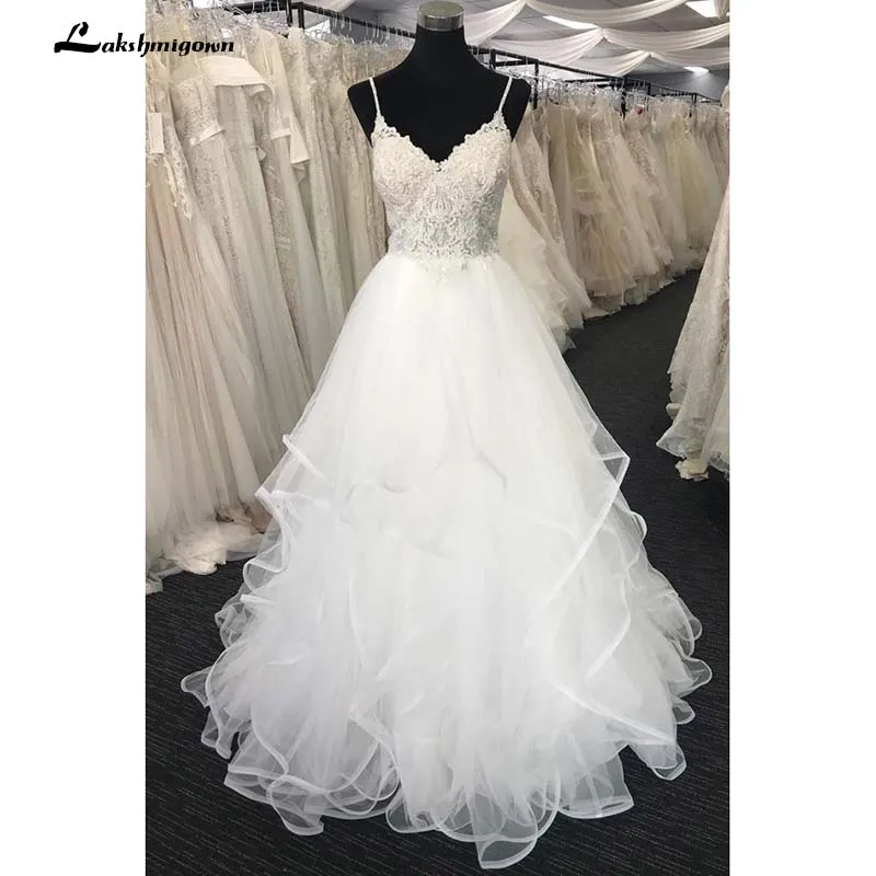 Roycebridal الكشكشة العاج فساتين الزفاف تول الأورجانزا عارية الذراعين السباغيتي الأشرطة Ruched ثنيات طول الأرض زي العرائس