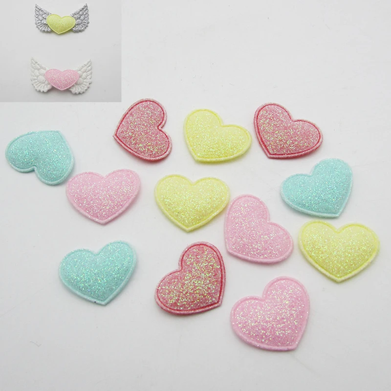 60pcs Glitter Love Heart Padded Patch Appliques DIY Craft Kids Hair Accessories Bake insert Decor Sewing Artesanato Materials