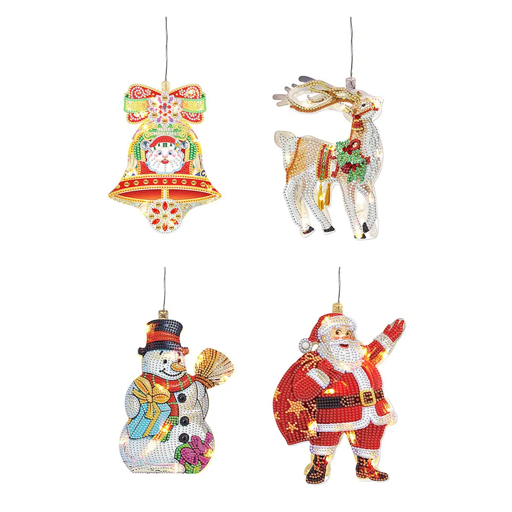 Diamond Painting DIY Christmas Lights Handmade Craft Christmas Decoration for Home Santa Claus Snowman Christmas Pendant Gifts