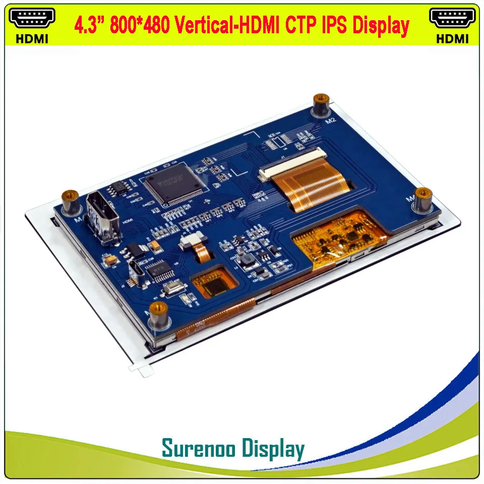 4.3" inch 800*480 IPS Vertical HDMI-Compatible HD LCD Module Monitor Display Screen USB Capacitive Touch Panel for RaspBerry Pi