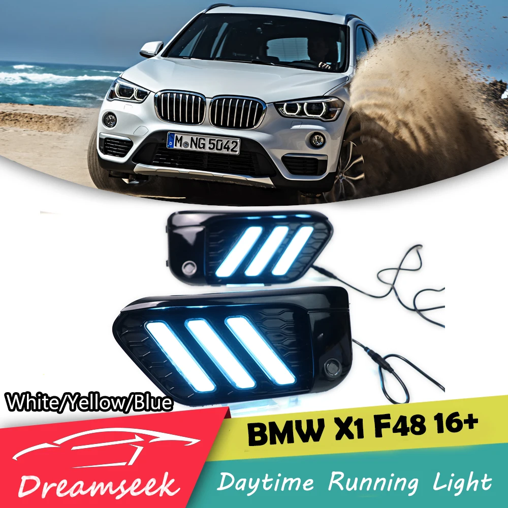 

3 Colors LED DRL for BMW X1 F48 2016 2017 2018 2019 Daytime Running Light Mustang Style With Turn Signal Lamp