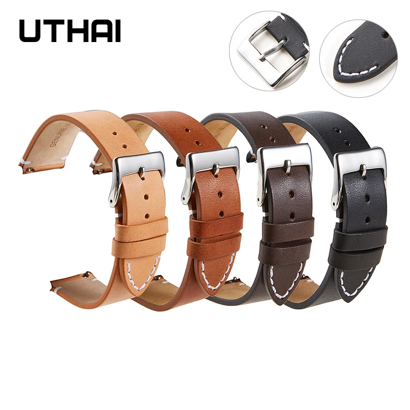 Leather strap vintage cowhide watchband 16 18 20 22 24mm Soft and ultra-thin strap Quick release spring bar watch accessories