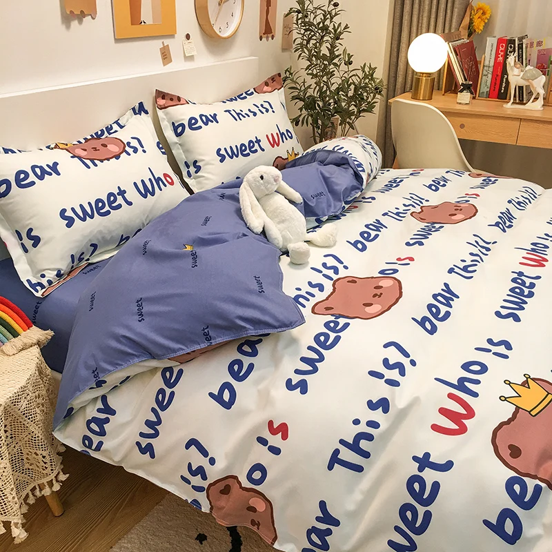 

Boys Girls Bedding Set Fashion Flat Sheets Adult Children Bed Linen Duvet Quilt Cover Pillowcase Cute Cartoon Bear Bedding