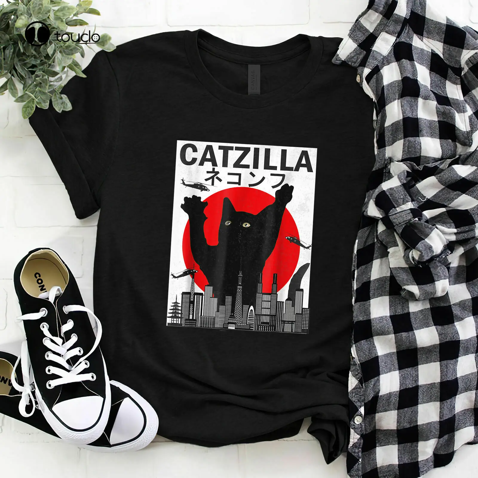 Catzilla City Red Moon Funny Gift For Cat Lover Unisex T Shirt S-3Xl Black