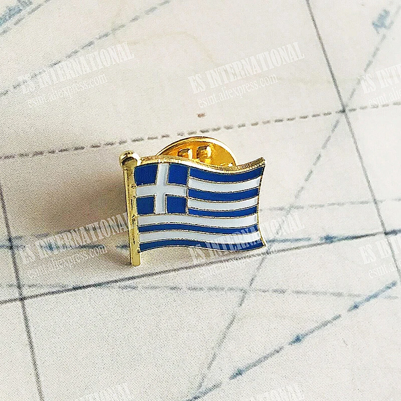 Greece National Flag Crystal Epoxy Metal Enamel Badge Brooch  Collection Souvenir Gifts  Lapel Pins Accessories  Size1.6*1.9cm