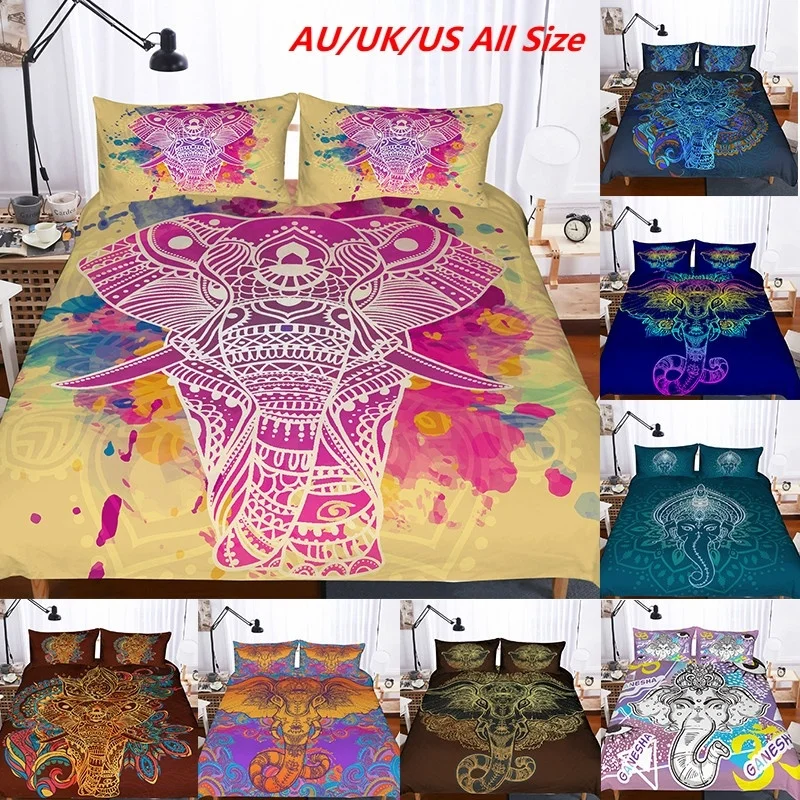 

3D Printed Elephant God Bohemia Duvet Cover with Pillow Cover Bedding Set Single/Double/Twin/Full/Queen/King Size Bedroom Decor