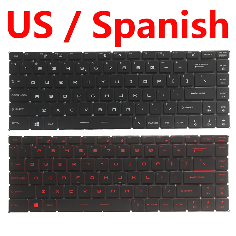 

US/Spanish SP laptop keyboard for MSI GF63 8RC 8RD MS-16R1 MS-16R4 GF65 Thin 9SD 9SE 10SD 10SE MS-16W1 GS65 PS63 MS-16S1 Backlit