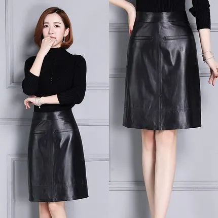 Top brand Skirts Women Leather Head Layered Sheepskin Leather Skirt K105-1  high quality