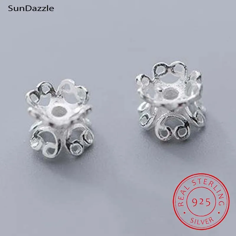 Real Solid 925 Sterling Silver Double Side Flower Bead Caps Connector Double Side End Bead Cap for DIY Jewelry Making Findings