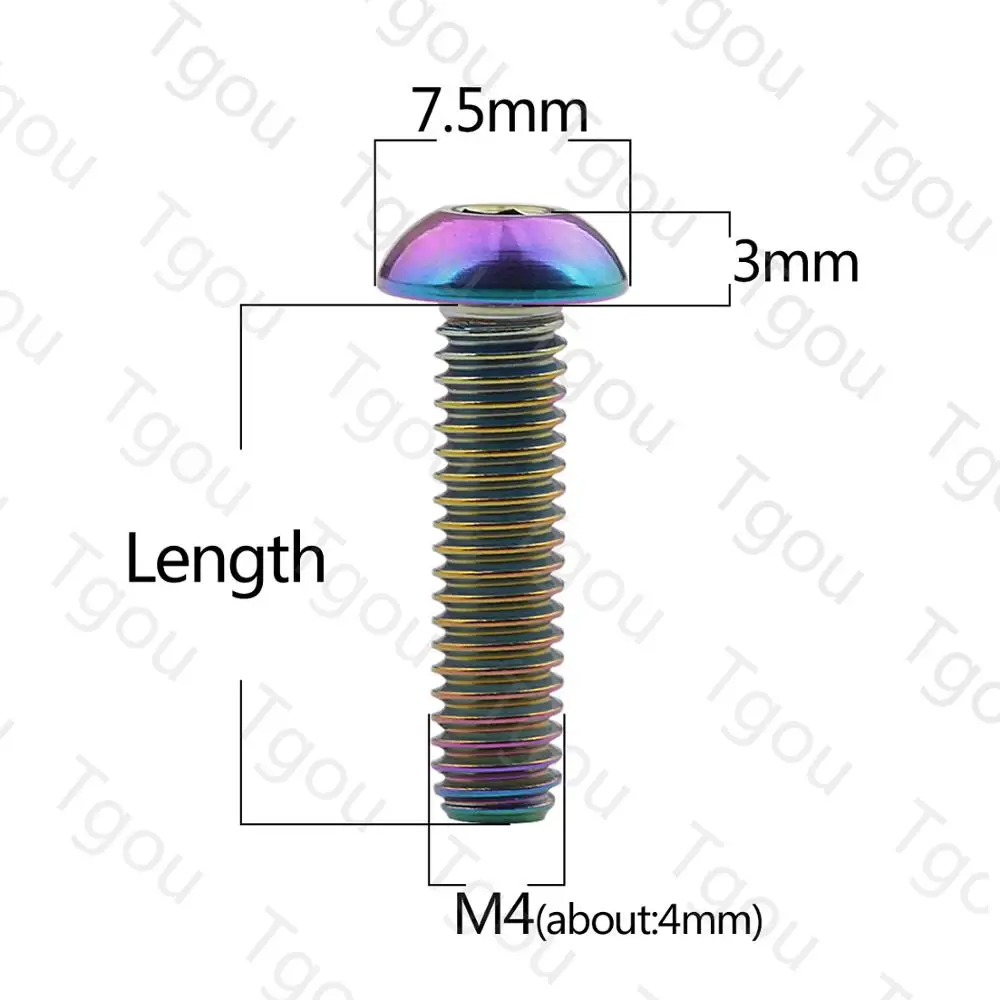 Parafuso de cabeça allen para bicicleta, parafuso com chave allen de titânio m4x6/8/10/12/15/20mm, 1 peça