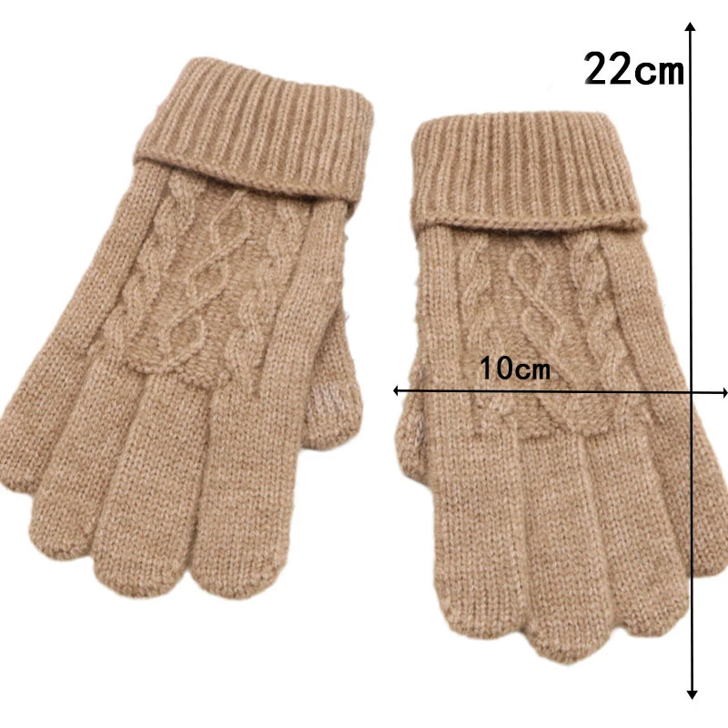 Winter Women Keep Warm Plus Velvet Inside Rhombus Thicken Twist Knitted Wool Mittens Cycling Gloves Soft Cute Lovely Jacquard