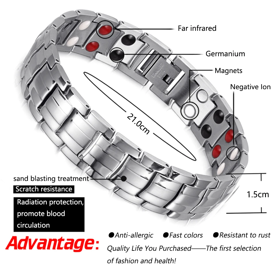 Rainso Fashion Jewelry Healing FIR Magnetic Titanium Bio Energy Bracelet For Men Blood Pressure Accessory Women Bracelets Gifts