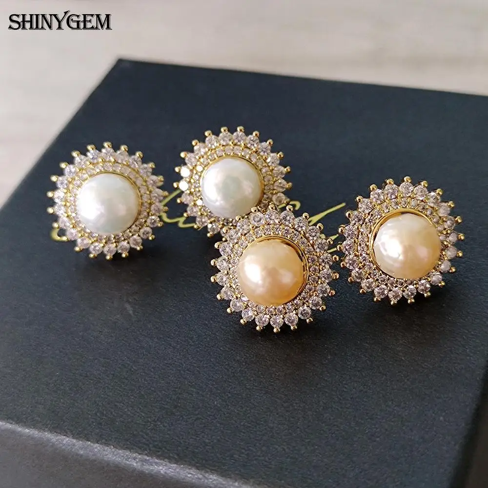 ShinyGem Natural Baroque Pearl Earrings For Womens  Hand Cut Craft RoundBeads  Fashion Jewelry Party Luxury Accessories Earring