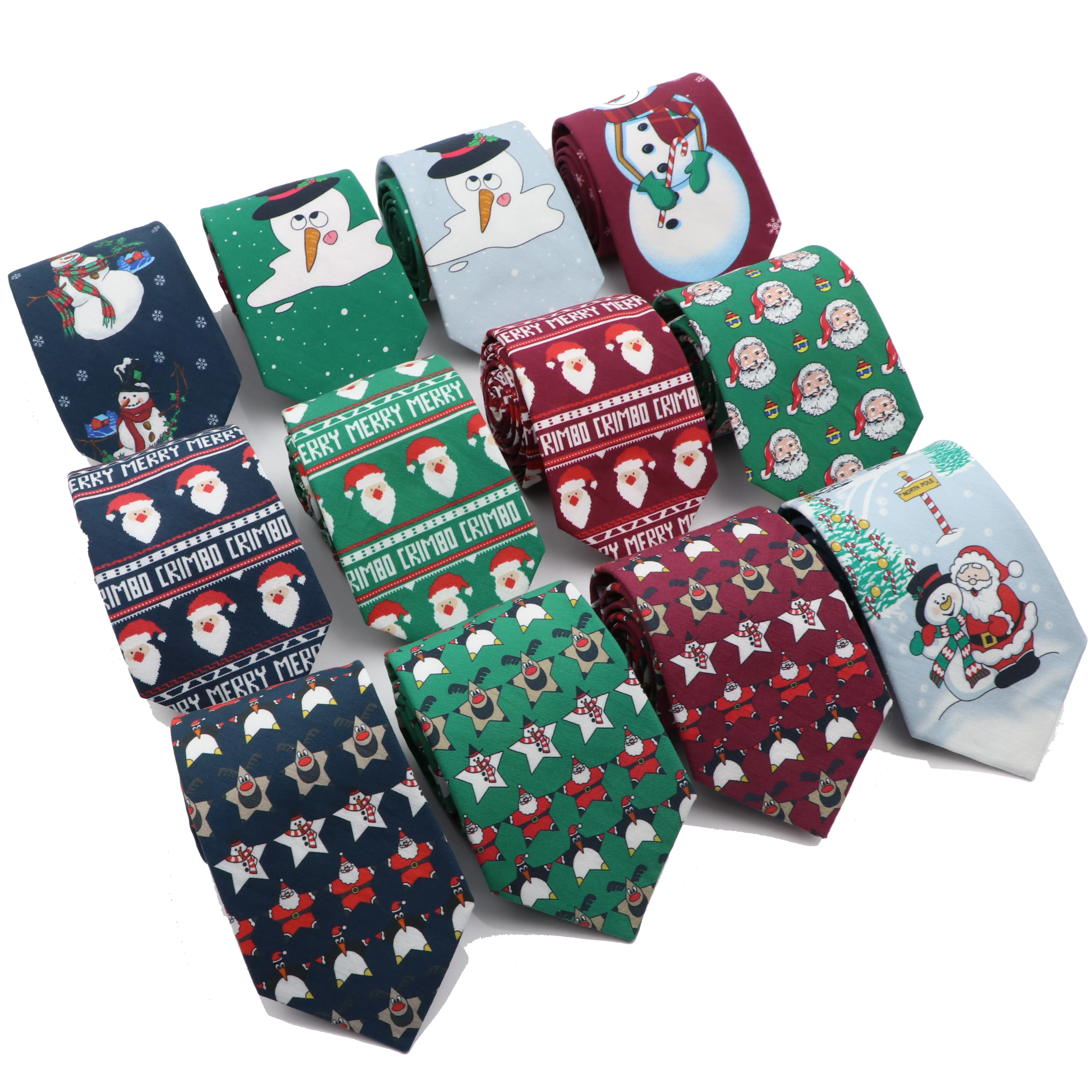 Hot Sell Christmas Tie Men's Fashion Cotton Snowman Santa Claus Print 7cm Polyester Necktie For Man Professional Pattern Cravat