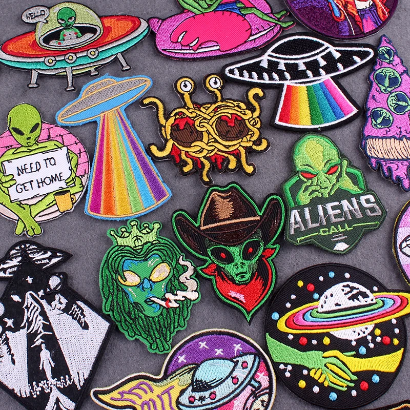 Iron On Patches Alien Patches For Clothing Embroidery Patch UFO Patches On Clothes Accessory DIY Space Clothing Stickers Badges