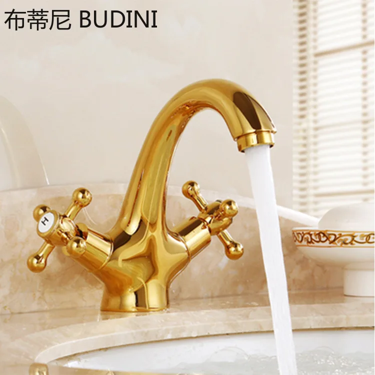 Gold Solid Brass Bronze Double Handle Control Antique Faucet Deck Mounted Kitchen Bathroom Basin Mixer Tap Copper Black