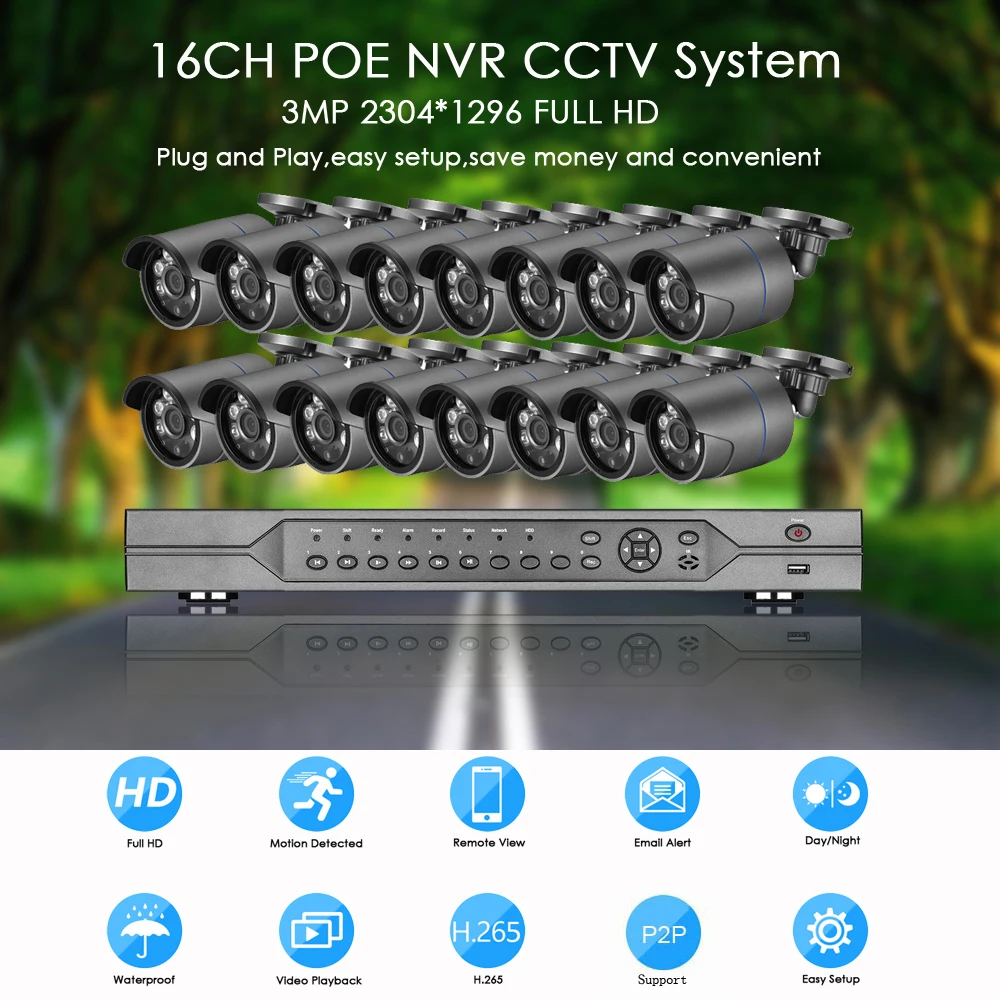 Imagem -02 - Azishn H.265 16ch Poe Nvr Kit 3mp Cctv Sistema de Câmera 3mp ao ar Livre à Prova Impermeável Água de Áudio Câmera ip Poe Segurança Vídeo Vigilância Conjunto