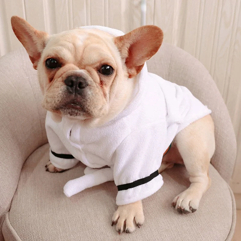 Pet Dog Hooded Nightgown Pajamas Puppy Clothes Soft Pets Dogs Cat Coat Costume White Robe Coral Bathrobe Dog Bathrobe Pajamas