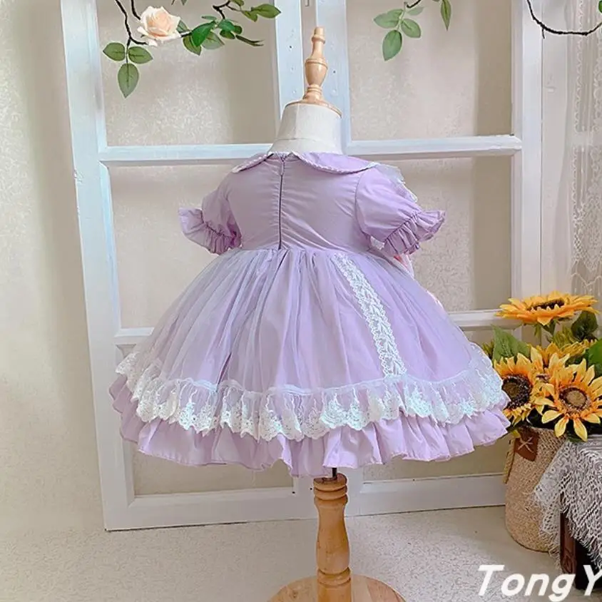 Spanish Baby Clothing Lolita Princess Children Birthday Party Easter Eid Ball Gown Lace Bow Stitching Cute Dresses For Girl A136