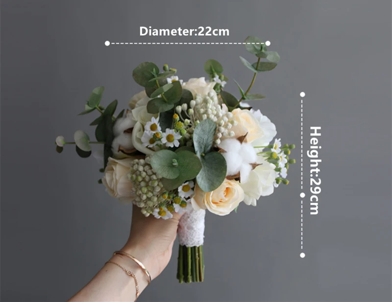 JaneVini 2021 Summer Elegant Korean Bridal Bouquets Eucalyptus Handmade Champagne Silk Roses Flowers Wedding Bouquet Accessories