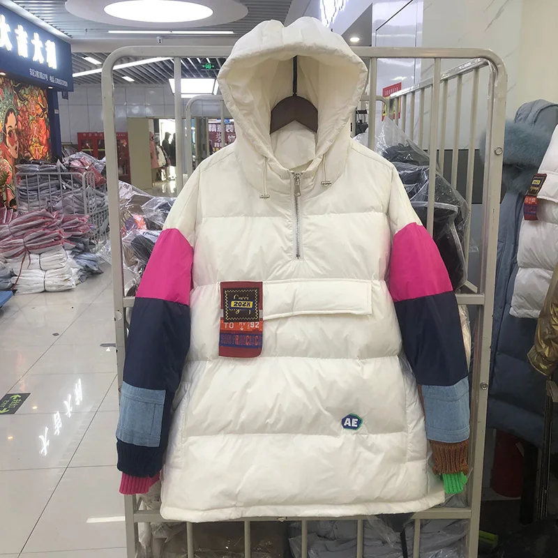 Color-blocking Hedging Ultra Light 90% White Duck Down Jackets Women Winter New Loose Warm Down Outwear Female Patchwork Coats