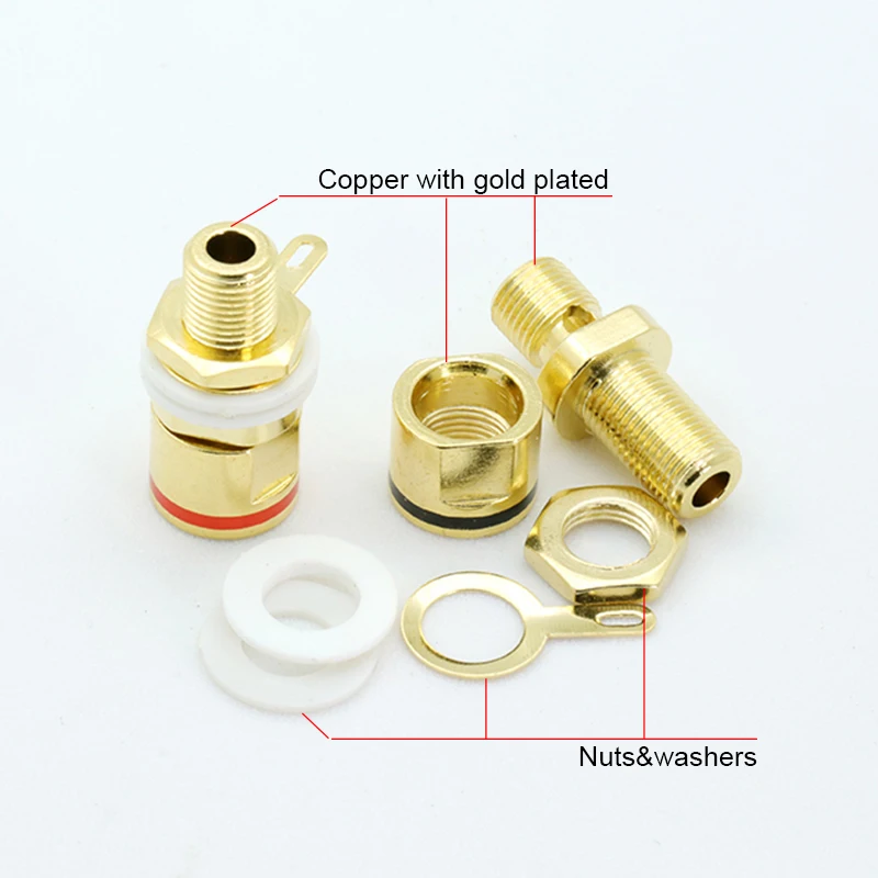 1Pair Brass with Gold Plated Binding Post HIFI Cable Terminals Connector, for HIFI Speaker Amplifier, Match 4MM Banana Plug