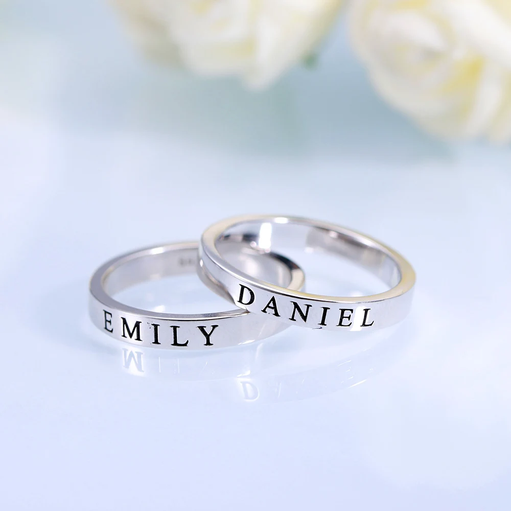 Custom Name Ring Engraving Surface Number Word Rose Gold Color Jewelry Women Girlfriend Gift Mother Christmas Day