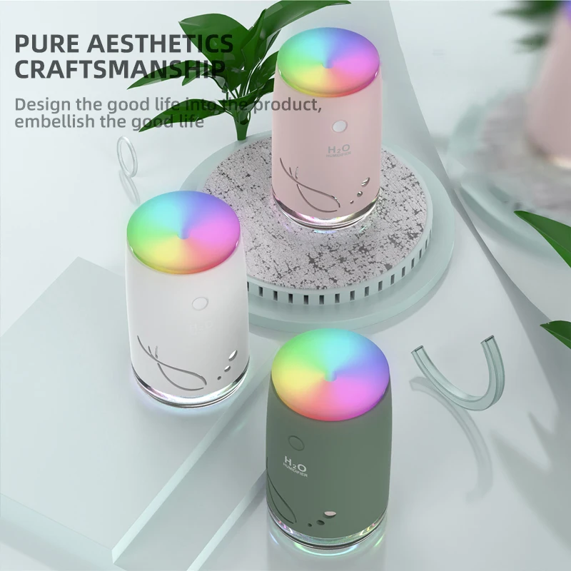 310ML Rechargeable Mini Electrical Air Humidifier Fish Colorful LED Light Atmosphere Lamp for Home Car Office Mist Maker Fogger