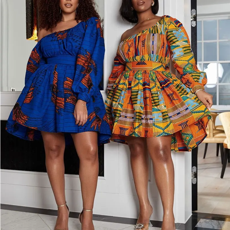 

African Dresses Women Sexy Shoulder Off Mini Dress Dashiki Tribal Print Africa Dress Women African Clothes Robe Africaine Femme