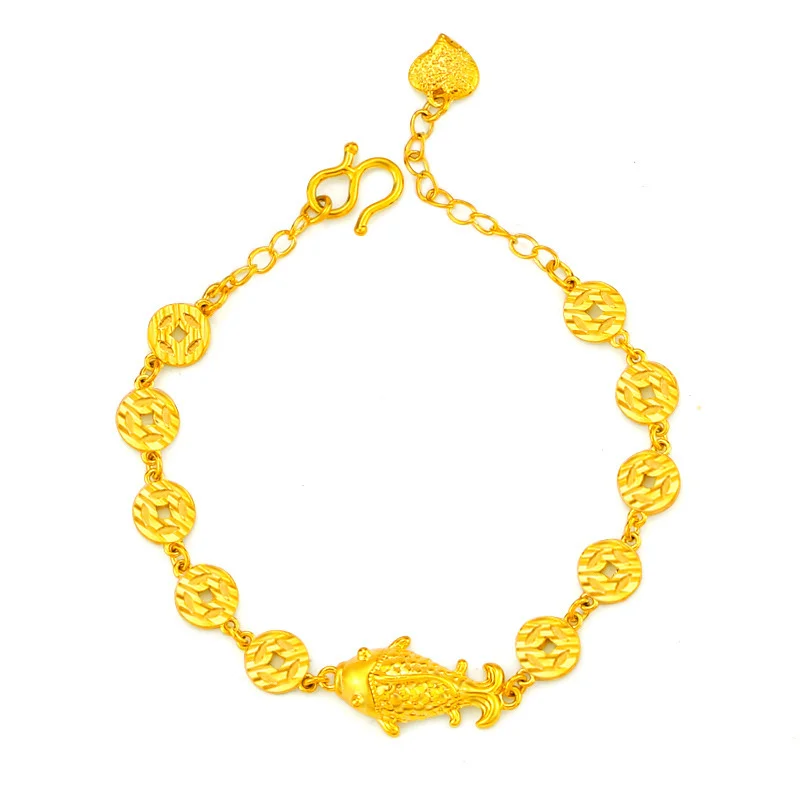 Pulsera de oro tallado a mano para hombre y mujer, accesorio de joyería Natural, con forma de pez, regalo de la suerte