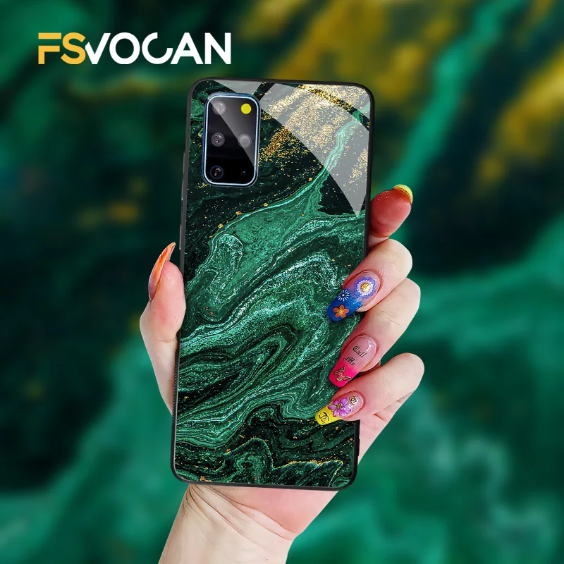 Emerald Green Jade Stone Pattern Phone Case For Samsung S24 S21 S20 FE Plus S23 S22 A53 A52 A51 A54 Ultra A55 A35 A32 A33 A34