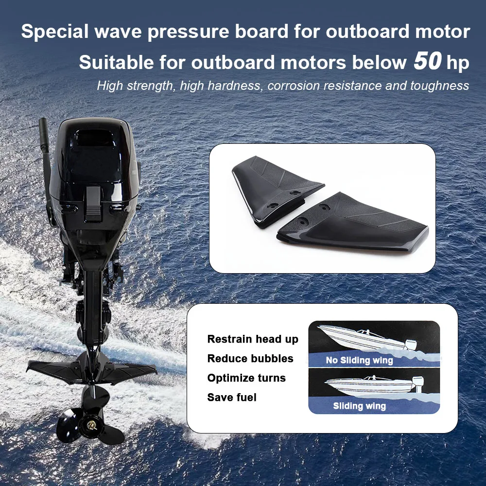 Black Dual Fin Outboard Hydrofoil Performance Stabilizer For Boats Outboard Motor Up To 50 HP With Bolt Nut Marine Accessories