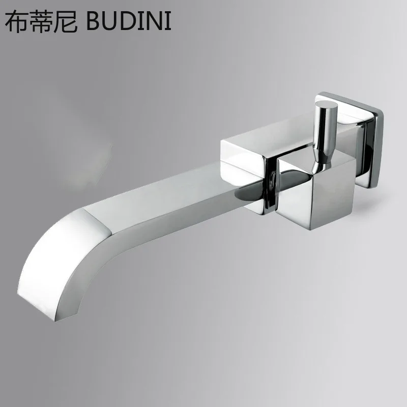 Bathroom Basin Faucet Wall Mounted Cold Water Faucet Bathtub Waterfall Spout Vessel Sink Faucet Mop Pool Tap Matte Black Square