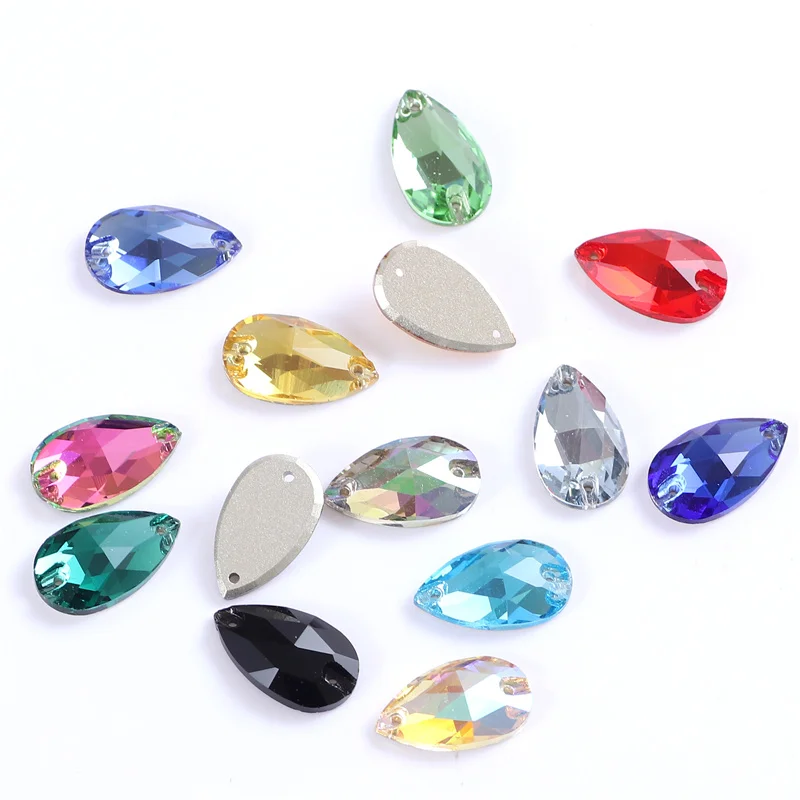 11x18mm Teardrop Glass Sew On Rhinestones Glitter Crystal Flatback Stones For Clothes Shoes Diy AAAAA Quality Rhinestones