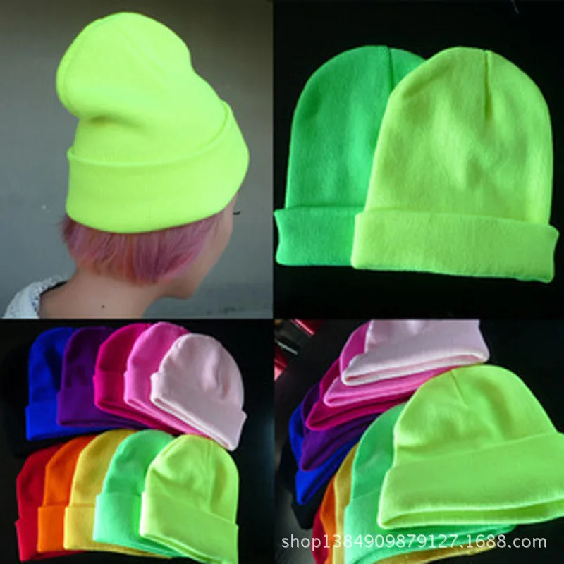 2019 Fashion 19 Colors Knitted Neon Women Beanie Girls Autumn Casual Elastic Cap Women\'s Warm Winter Hats Unisex Gorros Hombres