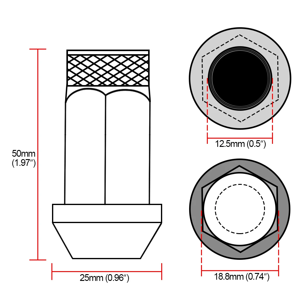 20pcsTaper Seat Nut Hex 19mm Car Modification Lug Nuts M12x1.25mm 7075-t6 Aluminum Wheel Nuts