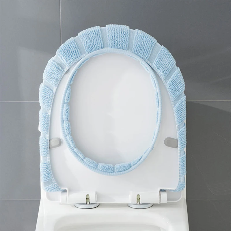 Knitted soft toilet seat cushion with handle thickened bathroom toilet cushion washable toilet toilet accessories