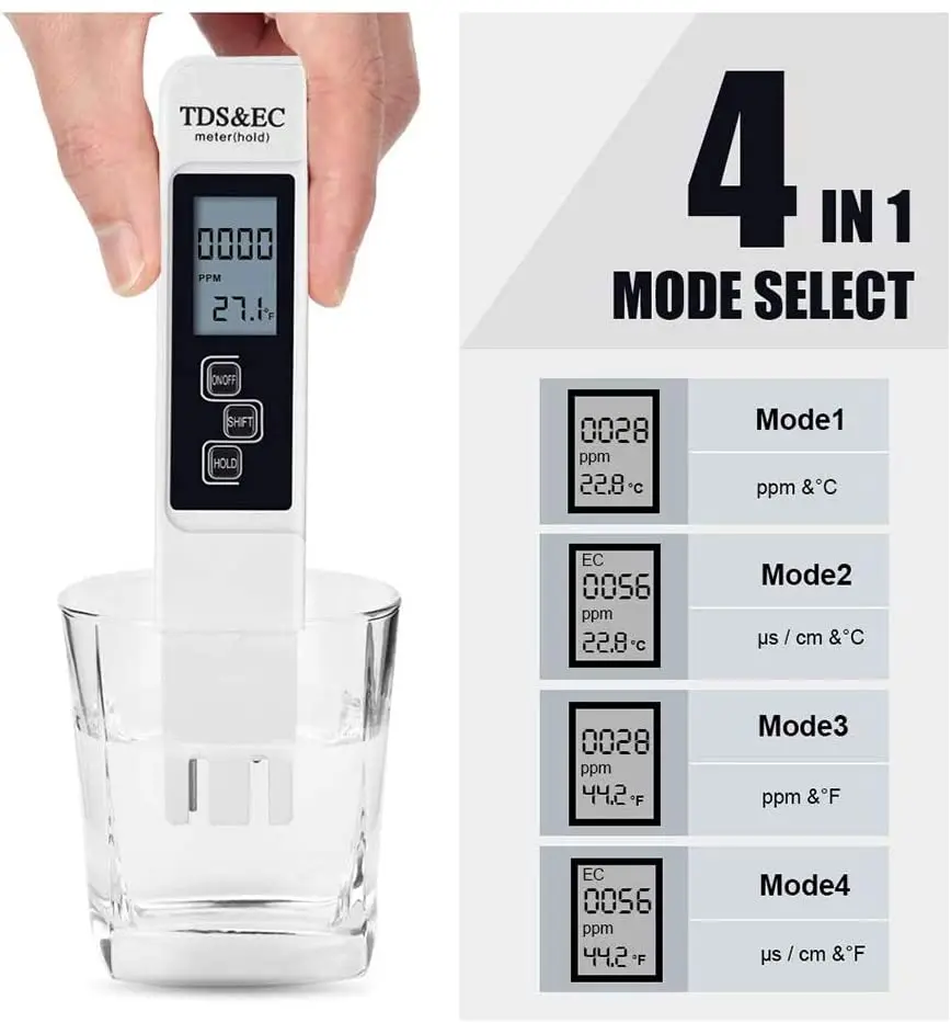 Digital Water Quality Tester TDS EC Meter Range 0-9990 Multifunctional Water Purity Temperature Meter TEMP PPM Tester