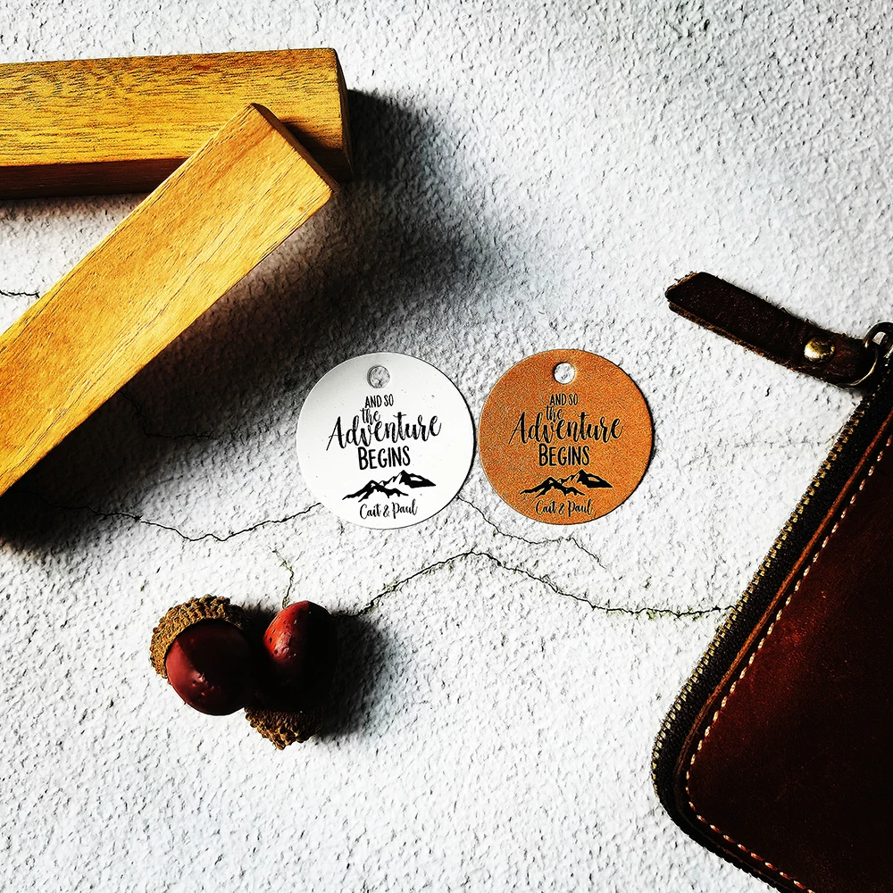 

Y63-100 Pcs 35mm Diameter Rustic Wedding Tags Mountain Wedding Favors Travel Themed Favors Trail Mix Favor Labels Granola