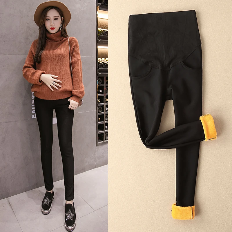 Winter Velvet Pencil Pants Elastic Belly Protection Maternity Trousers For Pregnant Women Warm Clothes Thickening Pregnancy Pant