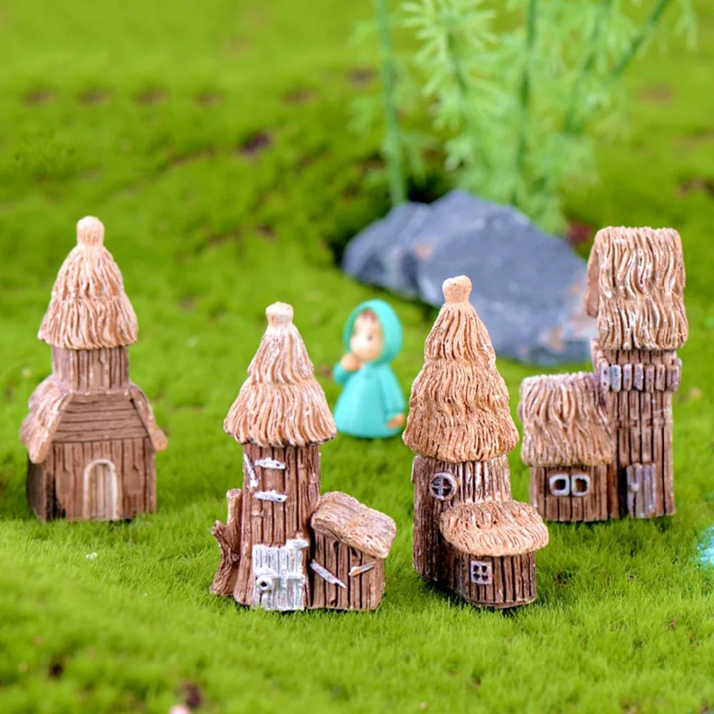 1 Pcs Mini Resin Wood House Miniature Decorative Figurines Micro Landscape Decoration Fairy Garden Bonsai Ornaments accessories