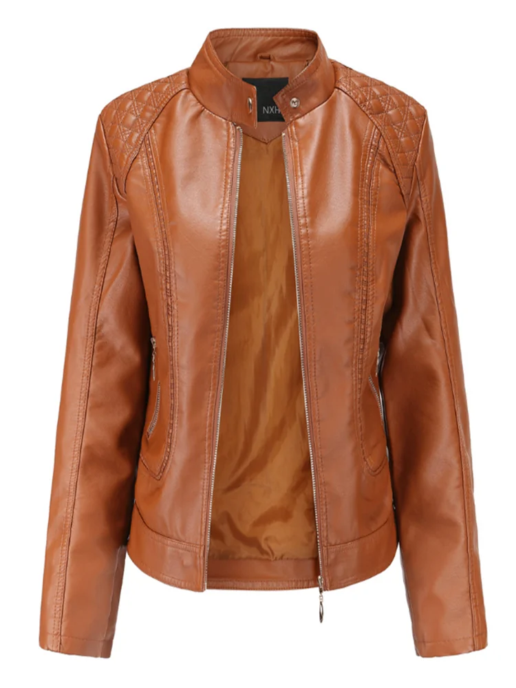 Women\'s leather jacket, faux leather biker jacket, spring and autumn, 2021NEW