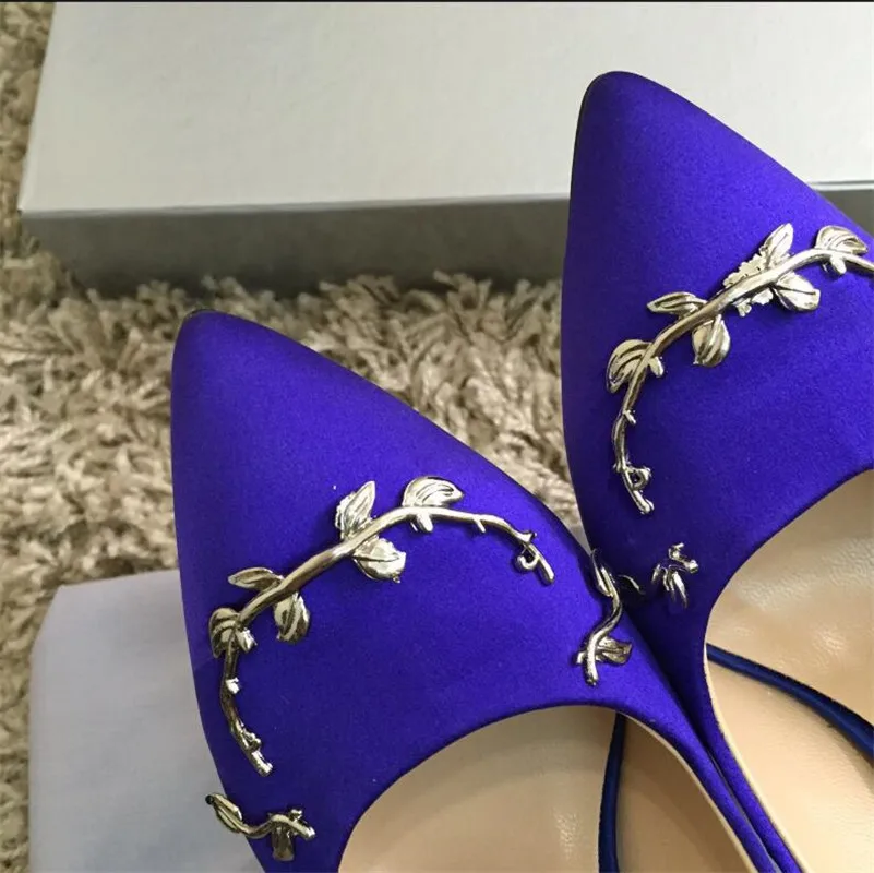 Custom 42 large size wedding shoes fashion catwalk silk embroidered high heels pointed toe metal stiletto banquet women\'s shoes