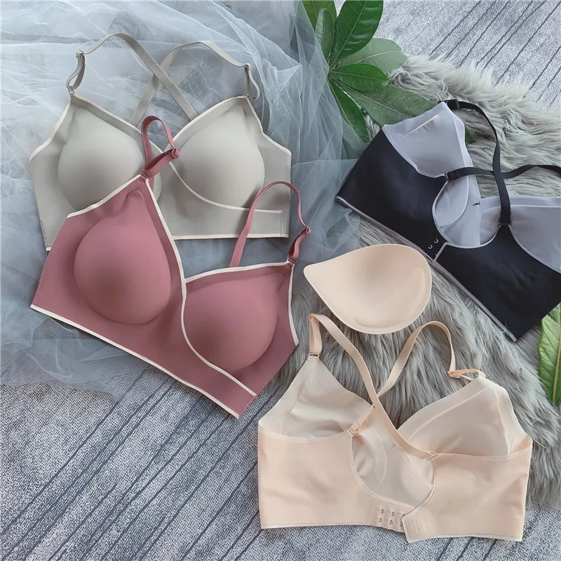 

Wriufred Latex seamless bralette one-piece vest sling invisible buckle zero bondage sleep freebra women cozy home bras