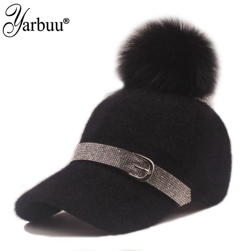 

[YARBUU] New fashion brand high quality wool baseball cap Thicken Warm Pure color casquette hat with Hairball Men Women hats