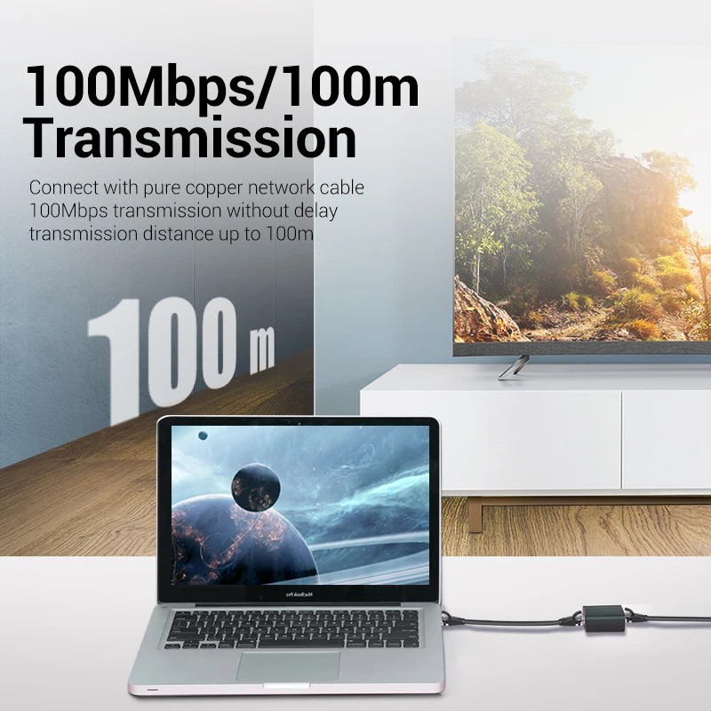 Сплиттер Vention RJ45, разветвитель от 1 до 2 RJ45, сетевой адаптер, удлинитель, разъем для ноутбука, Ethernet-кабеля