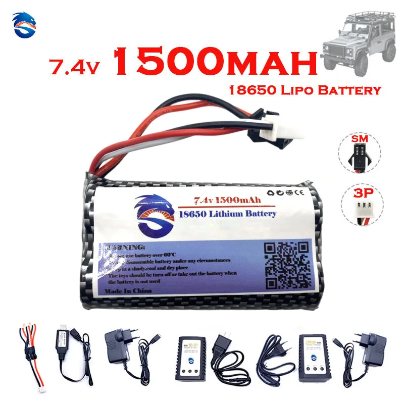 MN WPL RC Car 7.4V 1500mAh lipo Battery For YDI U12A S033g Q1 TK H101 Rc Boat Car Tank Parts 18650 7.4V Battery Skymaker Charger