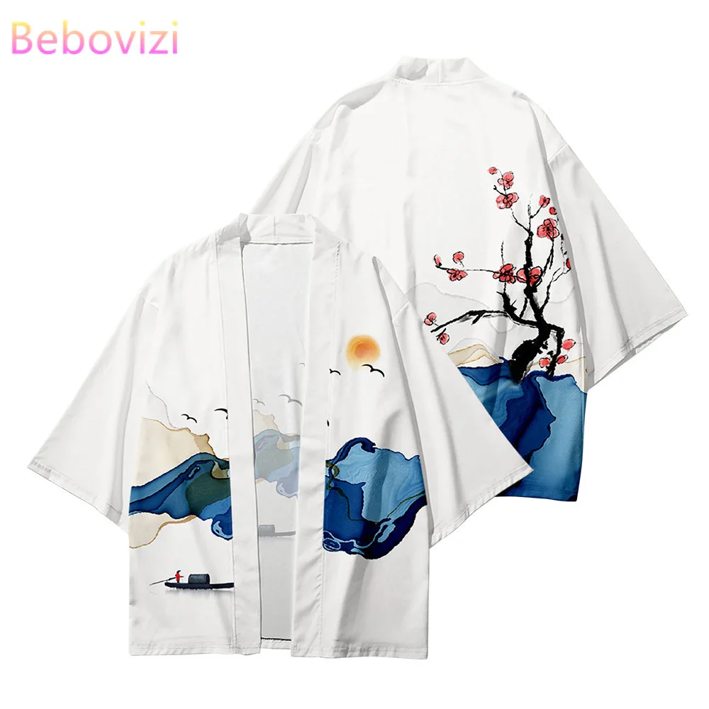 Plus rozmiar Kimono Cosplay topy Yukata ubrania styl japoński Streetwear sweter kobiety mężczyźni Harajuku Haori długie Kimono